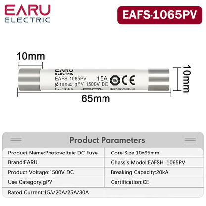 1PCS Solar DC 1000V DC 1500V PV Fuses 6A 10A 15A 20A 25A 30A 32A 50A High Voltage for Solar System Short Circuit Protection gPV