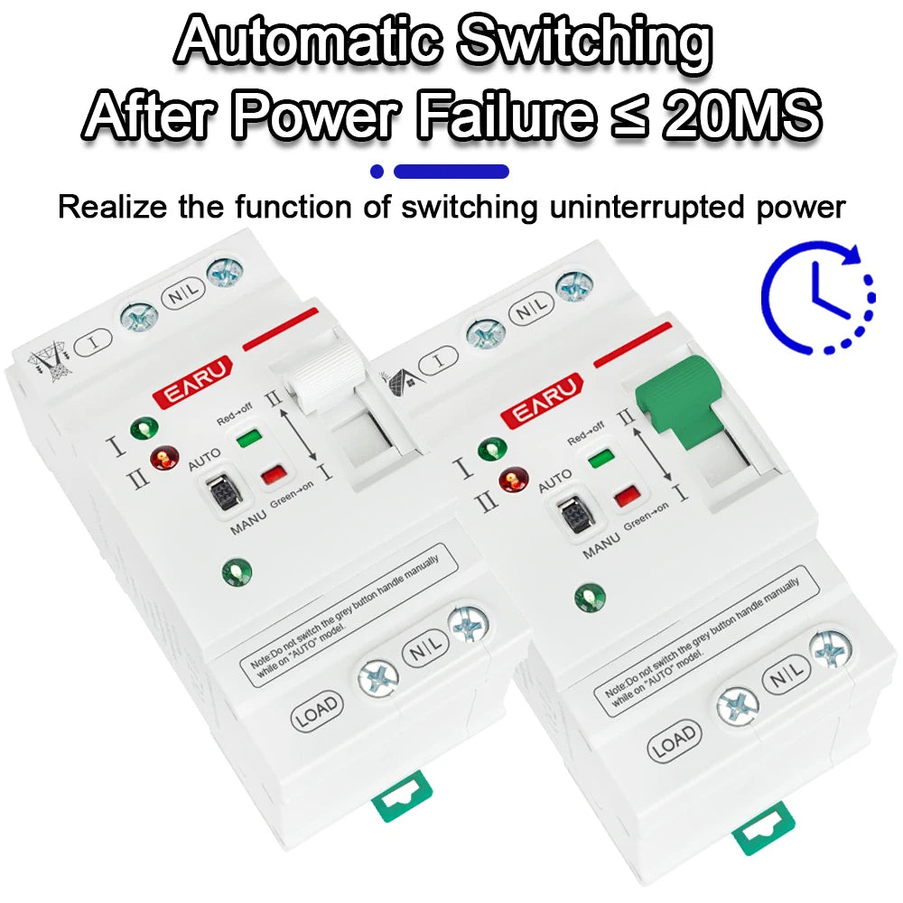 2P 4P 80A AC 230V 110V Automatic Transfer Switch Mini ATS Solar PV Dual Power Electrical Selector Switches Uninterrupted Power