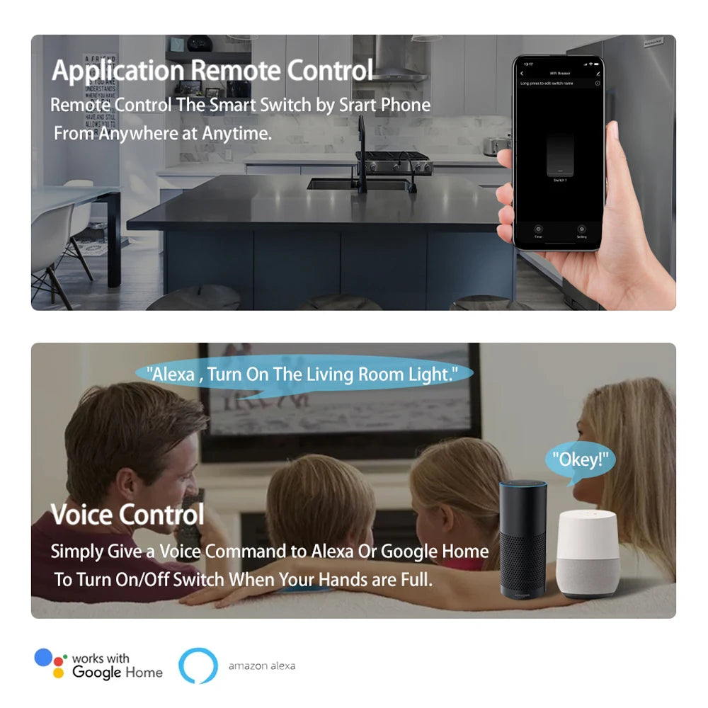 Tuya App 16A 2 Way DIY Mini WiFi Smart Switch Breaker Module Timer Relay Voice Wireless Remote Control for Alexa Google Home
