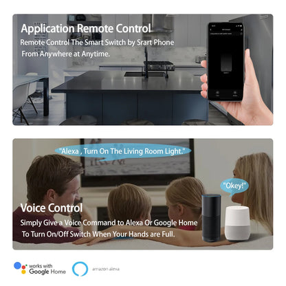 Tuya App 16A 2 Way DIY Mini WiFi Smart Switch Breaker Module Timer Relay Voice Wireless Remote Control for Alexa Google Home