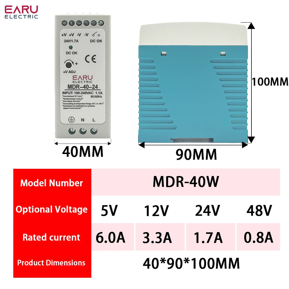 MDR-10W 20W 40W 60W 100W AC100-240V Input Mini Din Rail Switch Power Supply Voltage Transformer DC 5V 12V 15V 24V 36V 48V Output