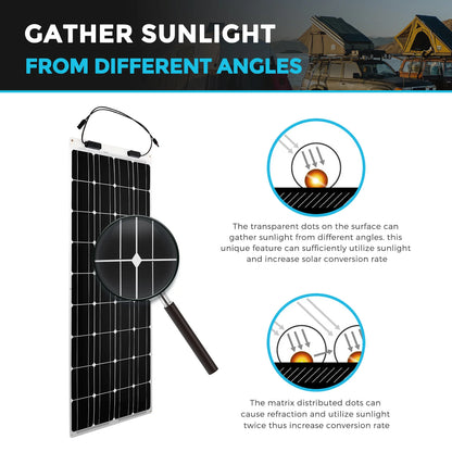 12V Flexible Solar Panel 100W 248°Bendable Waterproof Solar Panel