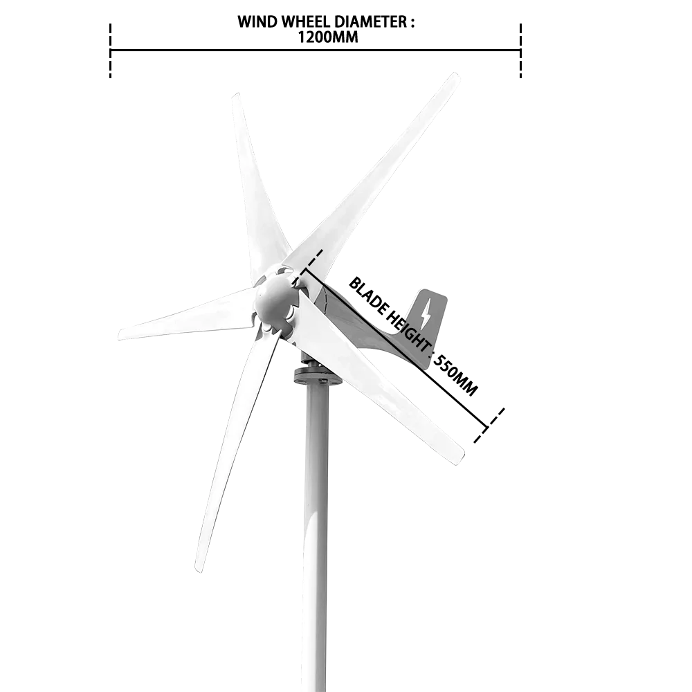 5 Blades Windmills Wind Turbine Generator Free Energy China Factory  600W 12V 24V 48V With Mppt Charge Controller