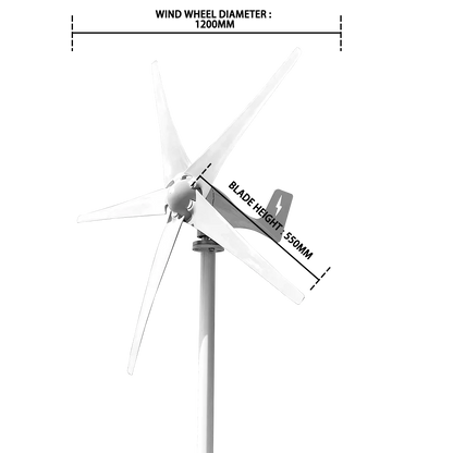 5 Blades Windmills Wind Turbine Generator Free Energy China Factory  600W 12V 24V 48V With Mppt Charge Controller