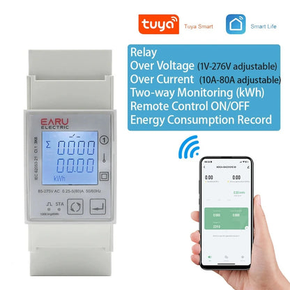 Tuya Wifi Zigbee 110V 220V 80A Smart Single Phase Two-way Bidirectional Energy Meter Timer Power Consumption Monitor KWh Meter