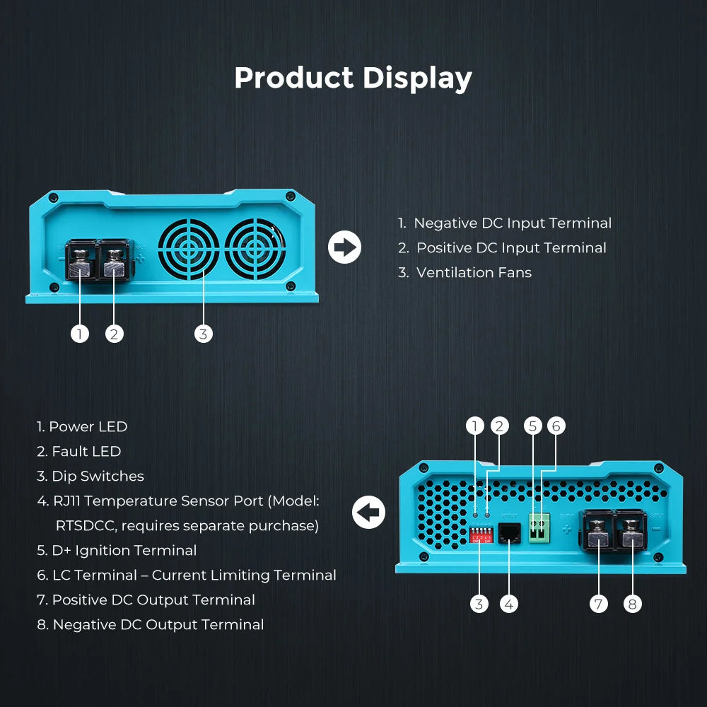 12V 20A DC to DC On-Board Battery Charger for Flooded, Gel, AGM