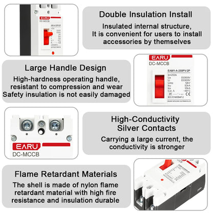 2P DC Solar Molded Case Circuit Breaker MCCB Overload Protection Switch Protector for Solar Photovoltaic PV Battery Isolator