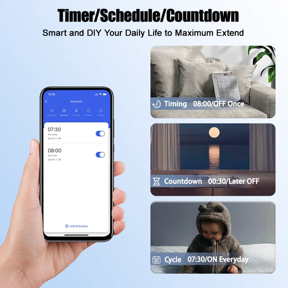 Tuya App 16A 2 Way DIY Mini WiFi Smart Switch Breaker Module Timer Relay Voice Wireless Remote Control for Alexa Google Home
