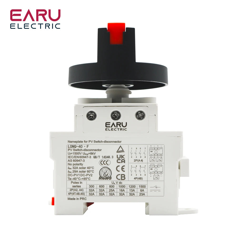 LONQ-40 Solar DC 4P 32A 1500V PV Switch-Disconnector Rotating Handle Isolator Rotary Switch For Solar Distribution Box Din Rail