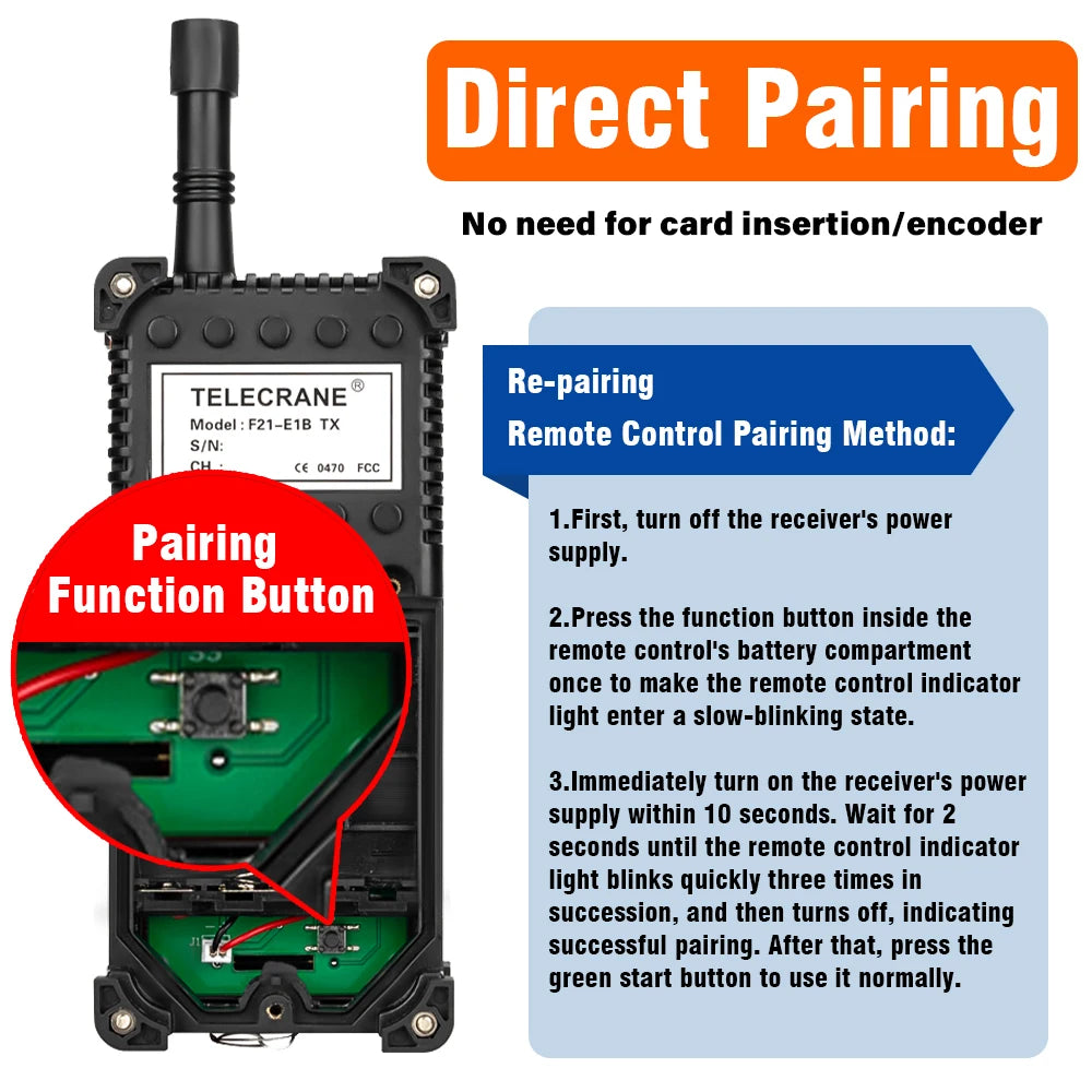 F21-E1B 2 Transmitter + 1 Receiver 220V 380V 110V 12V 24V Industrial Remote Controller Switches Hoist Crane Control Lift Crane