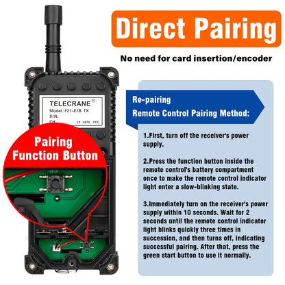 F21-E1B 2 Transmitter + 1 Receiver 220V 380V 110V 12V 24V Industrial Remote Controller Switches Hoist Crane Control Lift Crane