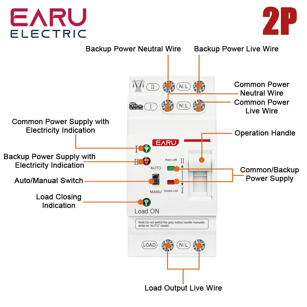 2P 4P 80A AC 230V 110V Automatic Transfer Switch Mini ATS Solar PV Dual Power Electrical Selector Switches Uninterrupted Power