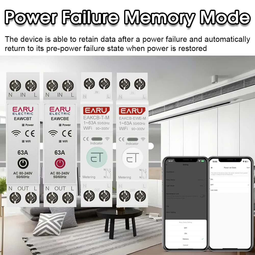 Tuya eWeLink WiFi Smart Circuit Breaker MCB 1P+N 63A Time Relay Switch Energy Meter kWh Voltage Current Protector Remote Control