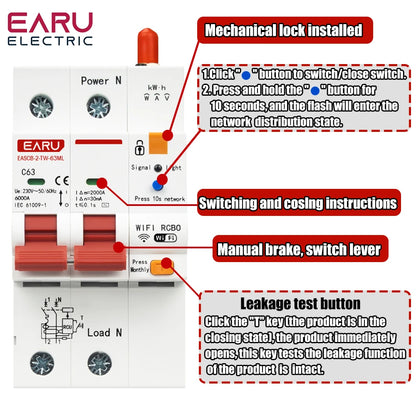 Tuya WiFi Smart RS485 Metering Leakage Circuit Breaker MCB RCBO AC230V Remote Control Circuit Breaker With Leakage Protection
