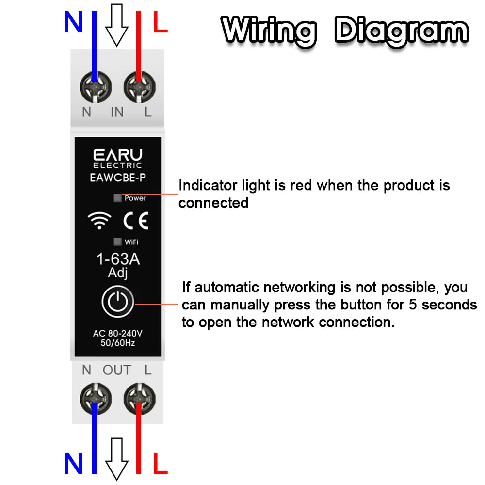 eWeLink MCB WiFi Smart Circuit Breaker 1P+N 63A Timer Relay Switch Energy Metering kWh Voltage Current Protector Remote Control