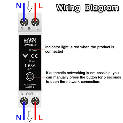 eWeLink MCB WiFi Smart Circuit Breaker 1P+N 63A Timer Relay Switch Energy Metering kWh Voltage Current Protector Remote Control