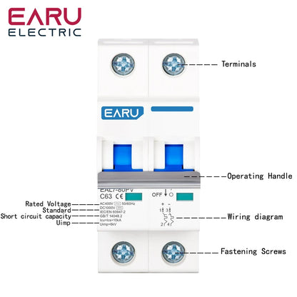 1P 2P 3P 4P DC 1000V AC 240V 400V MCB Solar PV Circuit Breaker Overload Protection Short Circuit Protection Switch Photovoltaic