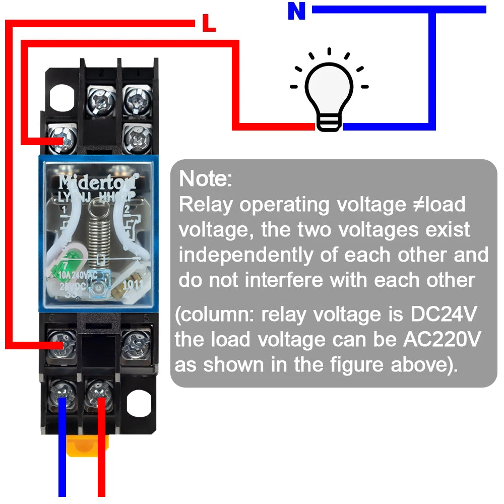 1Pcs LY2NJ HH62P Small Electromagnetic Relay 10A 8PIN Coil Power Relay DC12V DC24V AC110V AC220V With Socket Base DIN Rail