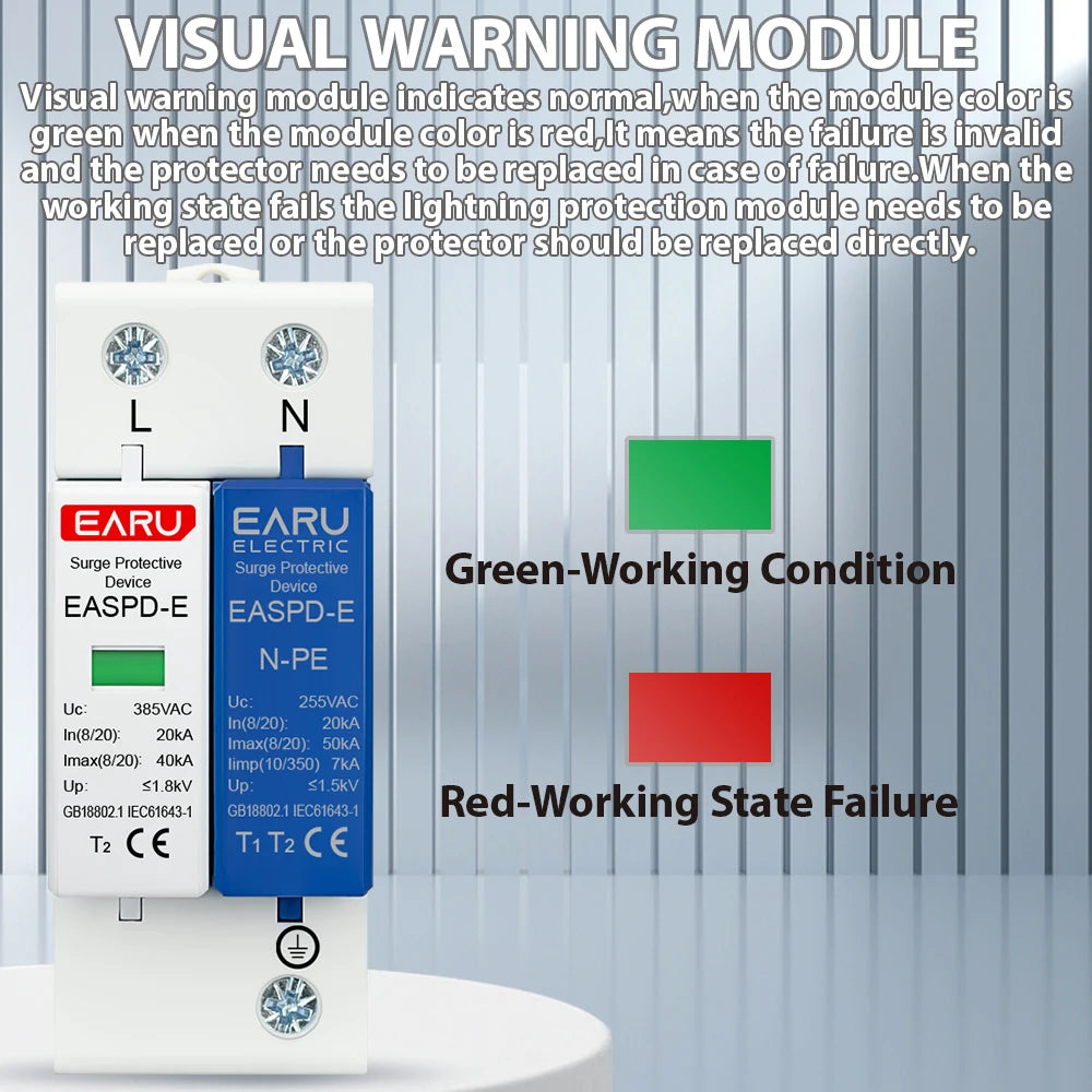 AC SPD 1P+NPE 3P+NPE 50KA T1 T2 385V 275V House Lightning Surge Protector Protective Solar Low-Voltage Arrester Device Din Rail