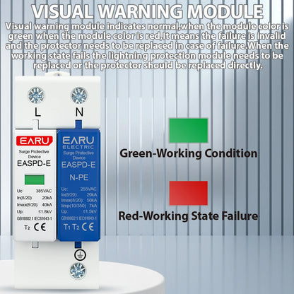 AC SPD 1P+NPE 3P+NPE 50KA T1 T2 385V 275V House Lightning Surge Protector Protective Solar Low-Voltage Arrester Device Din Rail