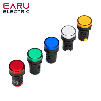 22MM Panel LED Power Electronic Indicator Pilot Signal Light Lamp AC DC 12V 24V 110V 220V 380V Red Green Yellow Blue White LED