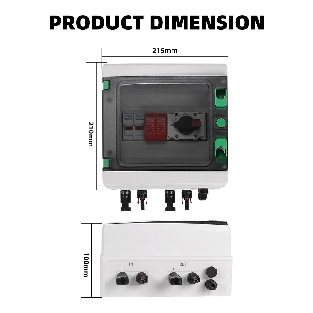 Waterproof Outdoor Surface Mounted DC Distribution Box Combiner with 1-in-1-out 1000V IP65 Solar PV Surge Lightning Protection