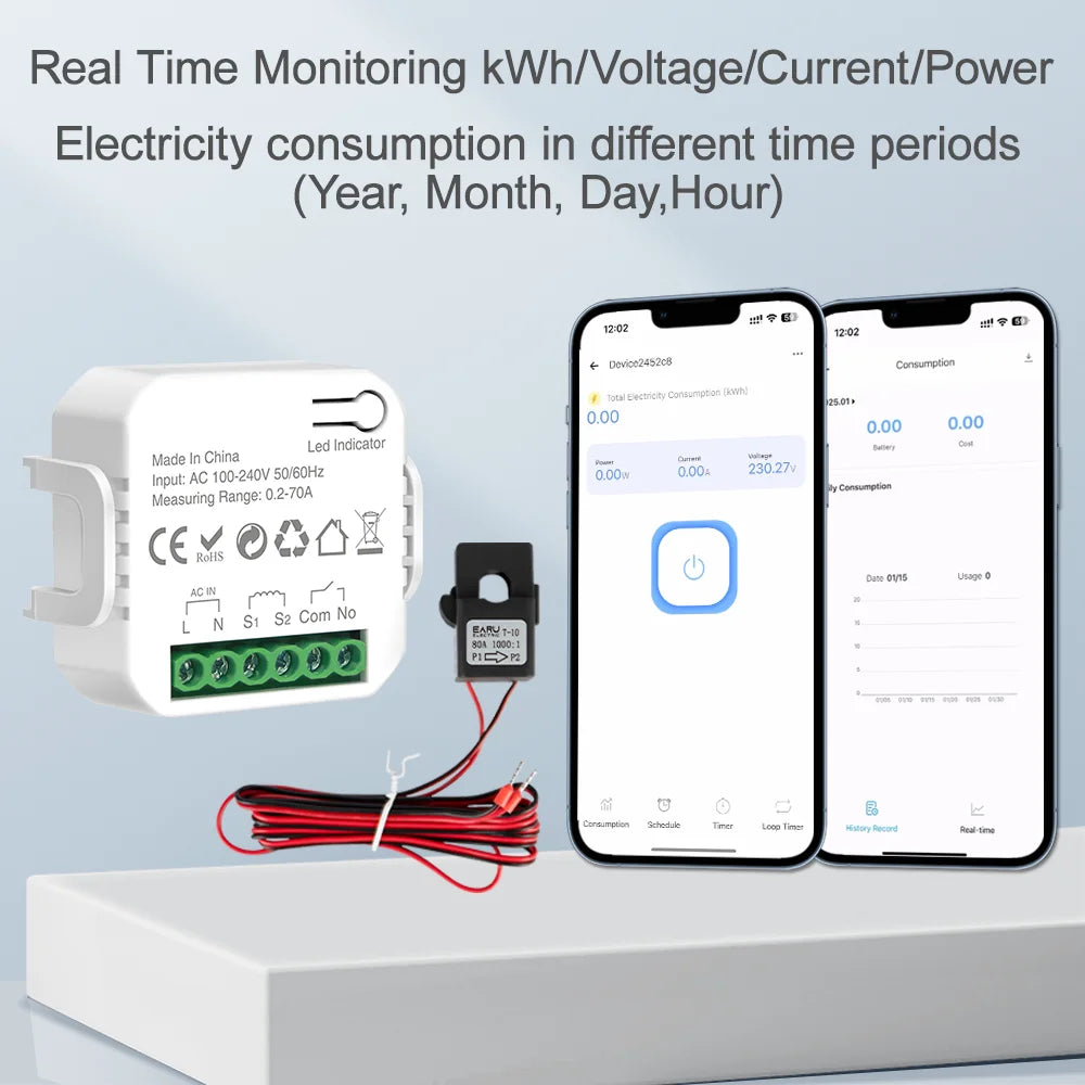 eWeLink Smart WiFi Power Energy Meter with CT Clamp AC 110V 220V Timer Relay Switch kWh Voltage Current Protector Remote Control