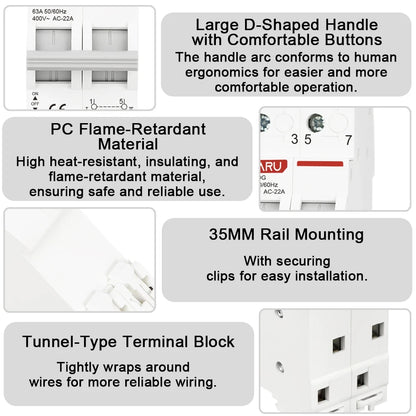 1P 2P 3P 4P 40A 63A 125A Din Rail Modular MTS Dual Power Manual Transfer Switch Isolating Discounnecting Switch Circuit Breaker