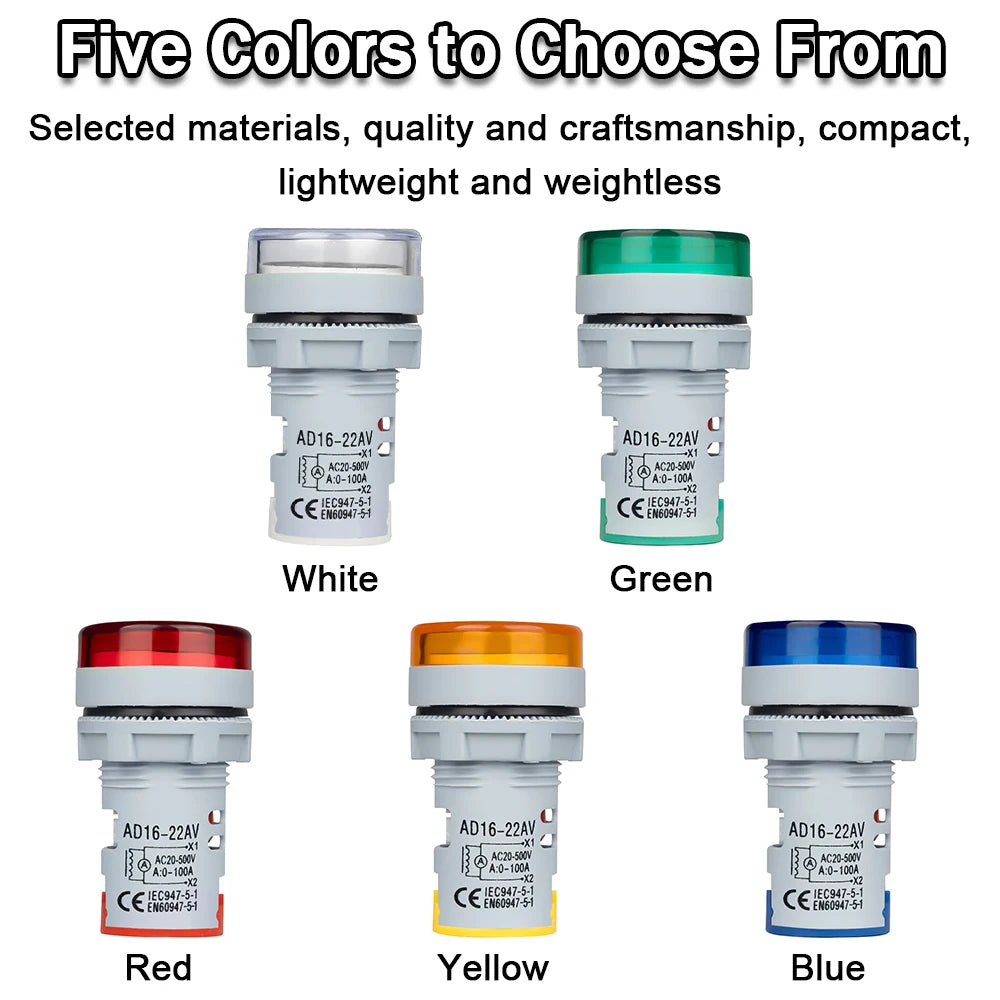 22MM Round LED Mini Digital Voltmeter Ammeter Meter AC 20-500V 0-100A Signal Lights Voltage Current Combo Meter Indicator Tester