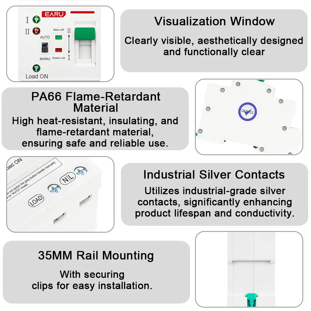 2P 4P 80A AC 230V 110V Mini ATS Solar PV Dual Power Automatic Transfer Switches Electrical Selector Switch Uninterrupted Power