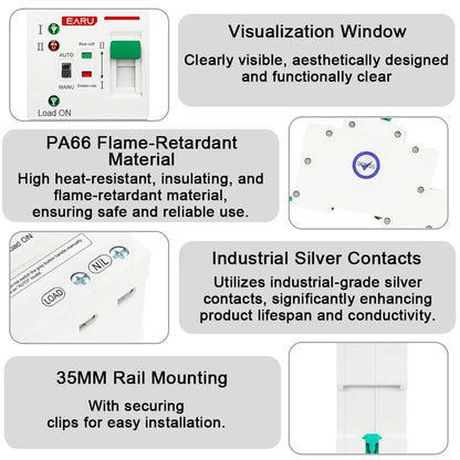 2P 4P 80A AC 230V 110V Mini ATS Solar PV Dual Power Automatic Transfer Switches Electrical Selector Switch Uninterrupted Power