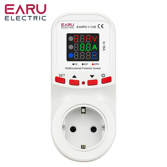 Voltage Surge Current Limiter Protector EU Socket Plug 16A AC 230V 50/60Hz Power Energy Monitor kWh Meter For Home Appliance