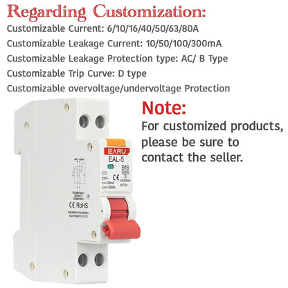 18MM 1P+N AC 230V Type A 6A-40A B C Curve RCBO MCB Residual Current Circuit Breaker Over Short Current 30mA Leakage Protection