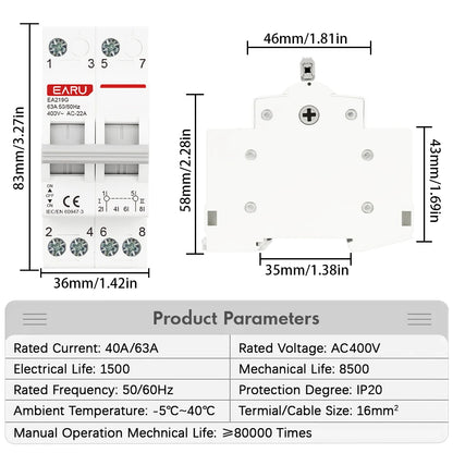 1P 2P 3P 4P 40A 63A 125A Din Rail Modular MTS Dual Power Manual Transfer Switch Isolating Discounnecting Switch Circuit Breaker