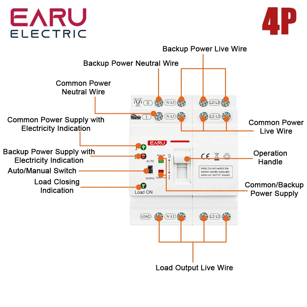 2P 4P 80A AC 230V 110V Automatic Transfer Switch Mini ATS Solar PV Dual Power Electrical Selector Switches Uninterrupted Power