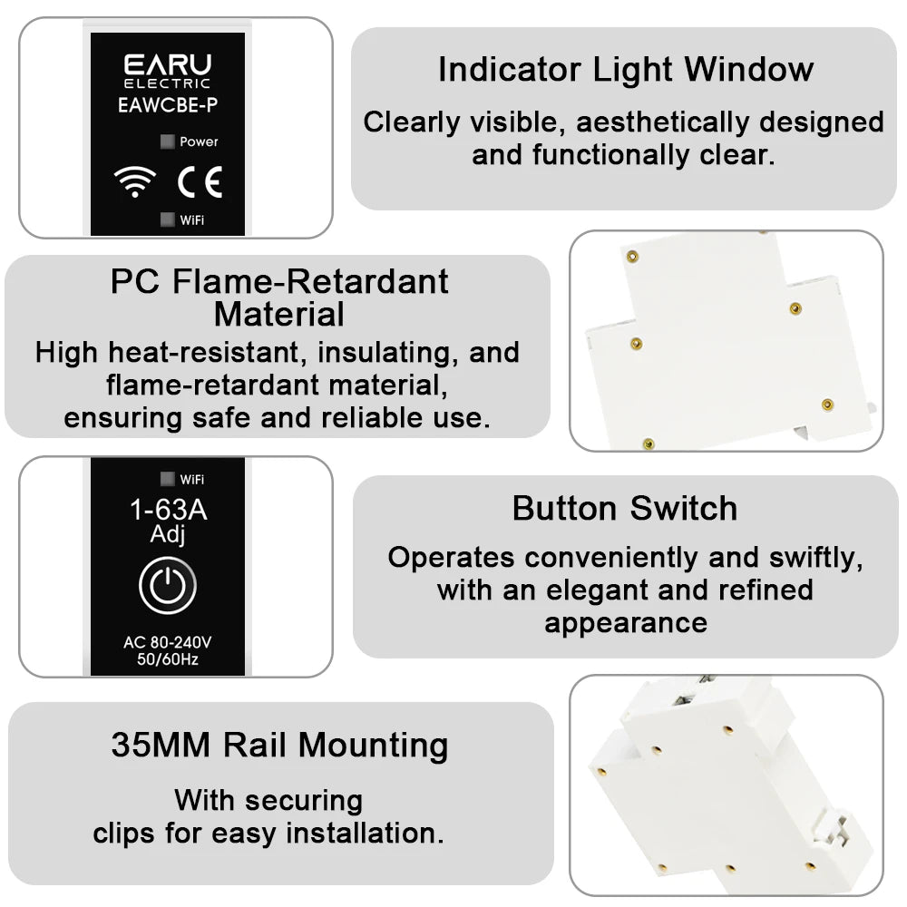 eWeLink MCB WiFi Smart Circuit Breaker 1P+N 63A Timer Relay Switch Energy Metering kWh Voltage Current Protector Remote Control