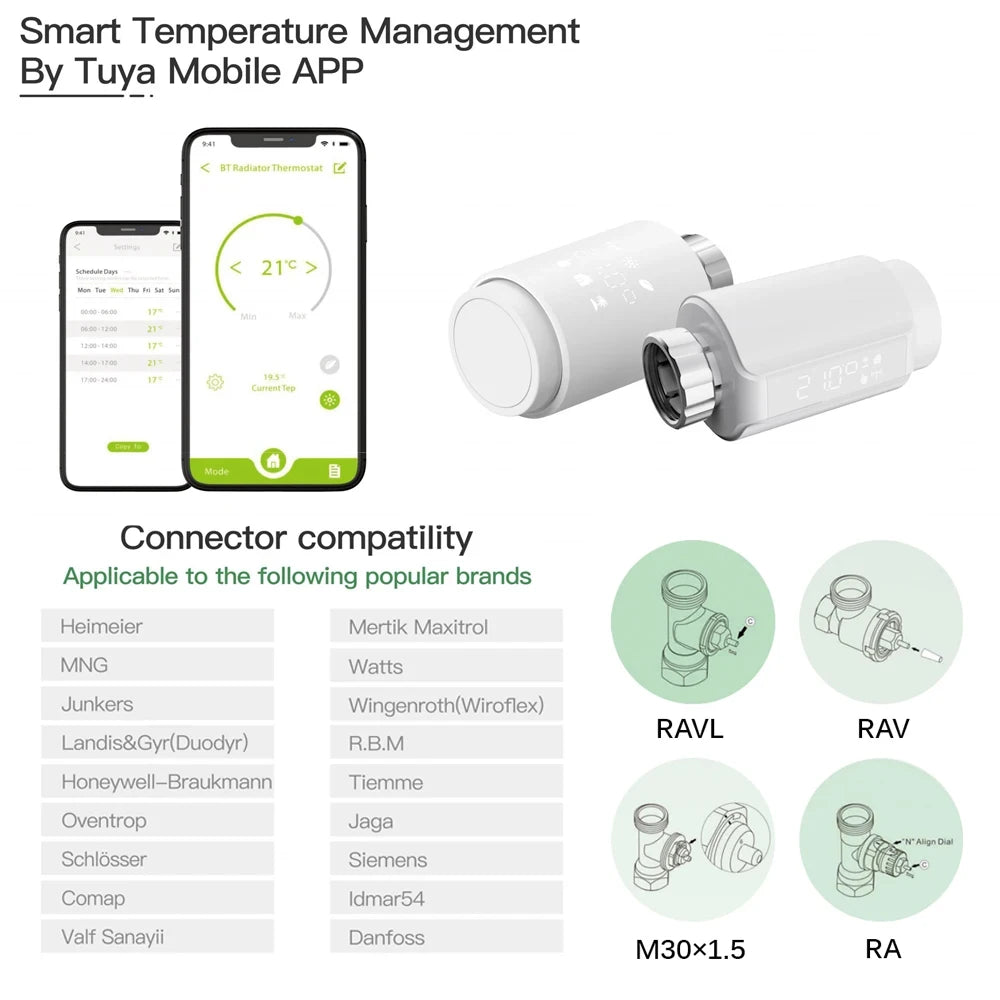 Tuya Smart Bluetooth Radiator Actuator TRV Programmable Thermostat Radiator Valve Remote Temperature Controller Support Alexa