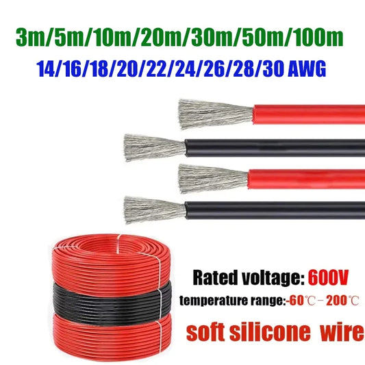 3M-100M Red Black Silicone Wire 14-30 AWG for 12V Electronics by 54 Energy - Renewable Energy Store