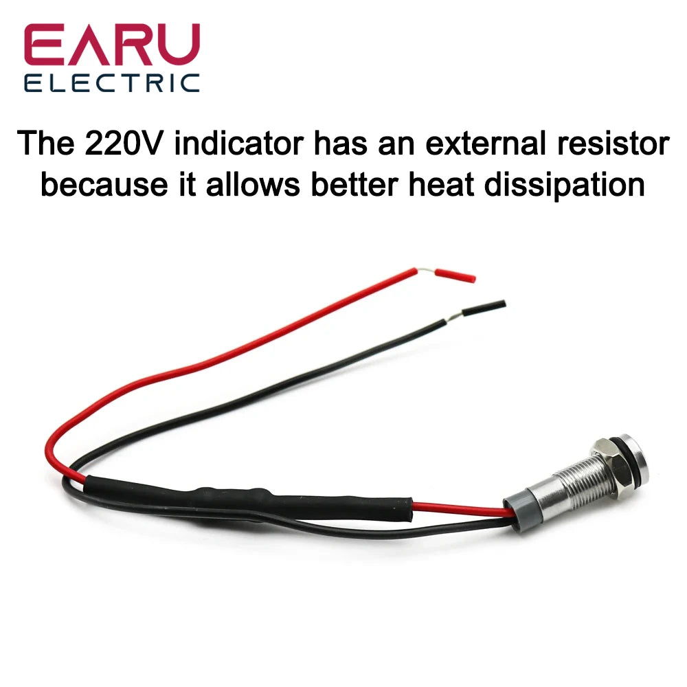 6mm 8mm 10mm 12mm 14mm Warning LED Metal Indicator Light Pilot Wires Switch Waterproof IP65 Signal Lamp 5/12/24/220V Red Green