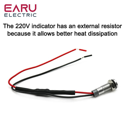 6mm 8mm 10mm 12mm 14mm Warning LED Metal Indicator Light Pilot Wires Switch Waterproof IP65 Signal Lamp 5/12/24/220V Red Green