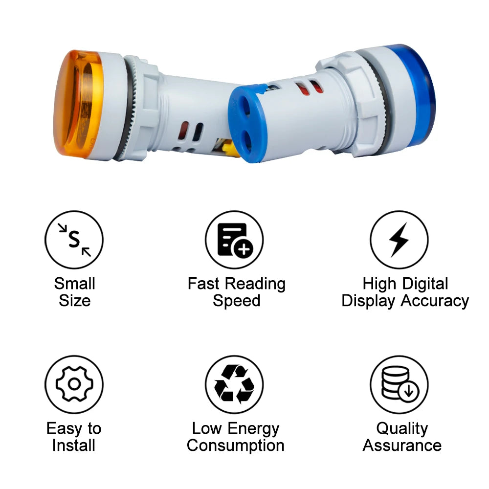 22MM Round LED Mini Digital Voltmeter Ammeter Meter AC 20-500V 0-100A Signal Lights Voltage Current Combo Meter Indicator Tester