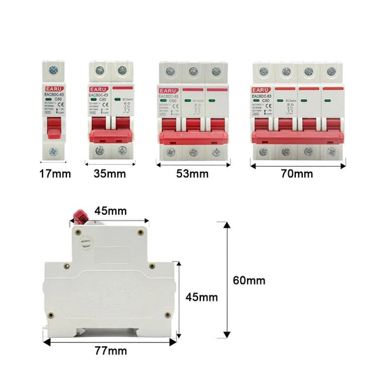 DC 1000V 1P 2P 3P 4PSolar Mini Circuit Breaker Overload Protection Switch 6A 10A 16A 20A 25A 32A 40A 50A 63A Photovoltaic MCB PV