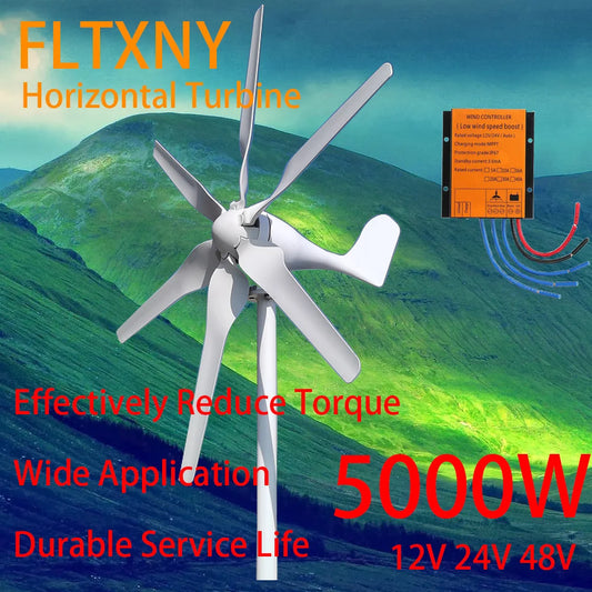 Free Energy 5000W 48V Volt Horizontal Wind Turbines Wind Generator Power Windmil With MPPT Controllerl Inverter Solar Panels