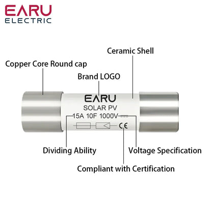 1PCS Solar DC 1000V DC 1500V PV Fuses 6A 10A 15A 20A 25A 30A 32A 50A High Voltage for Solar System Short Circuit Protection gPV