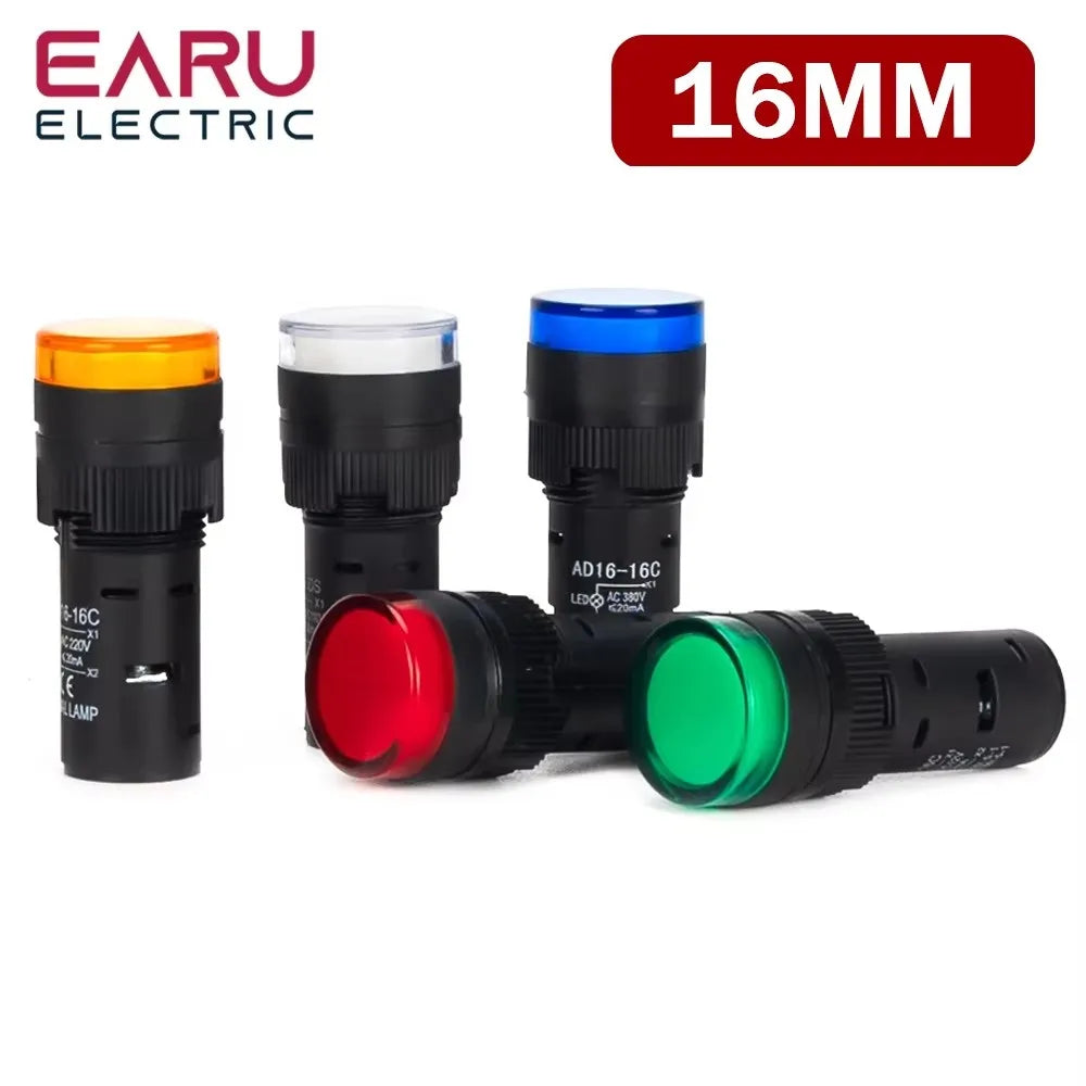 16MM 22MM LED Power Electronic Indicator Pilot Signal Light Lamp AC DC 12V 24V 110V 220V 380V Red Green Yellow Blue White Panel