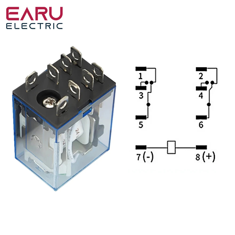 1Pcs LY2NJ HH62P Small Electromagnetic Relay 10A 8PIN Coil Power Relay DC12V DC24V AC110V AC220V With Socket Base DIN Rail