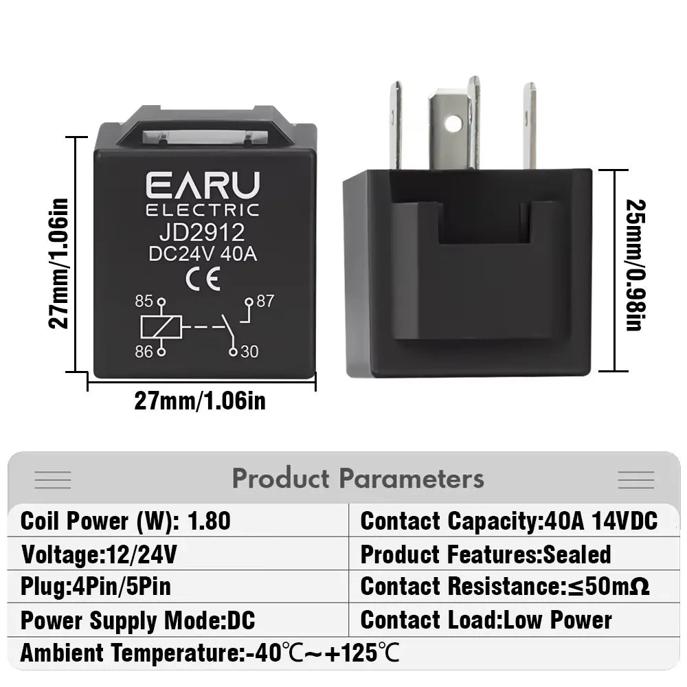 4 5 Pin 4P 5P 40A Waterproof Car Relay Long Life Automotive Relays Normally Open DC 12V 24V Relay For Head Light Air Conditioner