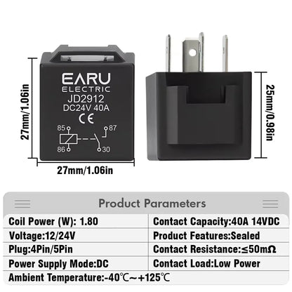 4 5 Pin 4P 5P 40A Waterproof Car Relay Long Life Automotive Relays Normally Open DC 12V 24V Relay For Head Light Air Conditioner