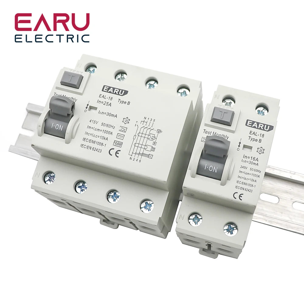 2P/4P 10/30/100/300mA Electric Vehicle EV Charging Pile Residual Current Breaker DC RCCB RCD Type B 6KA Din Rail Earth Leakage