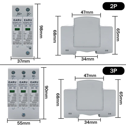 Power Surge Protective Device SPD Arrester Low Voltage House 2P 3P Surge Voltage Protection DC 12V 24V 48V 500V 800V 1000V 40KA